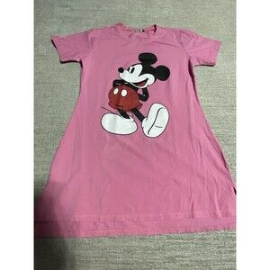 Mickey Mouse Shirt Women’s Medium Pink Pullover Short Sleeve Long Shirt